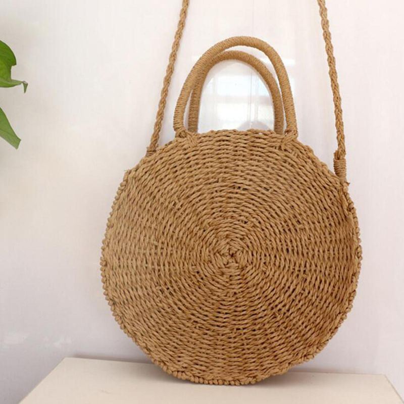 Ronde Dames Meisjes Stro Rotan Tas Cirkel Handtas Handgeweven Zomer Strand Bali