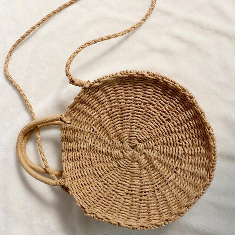 Ronde Dames Meisjes Stro Rotan Tas Cirkel Handtas Handgeweven Zomer Strand Bali