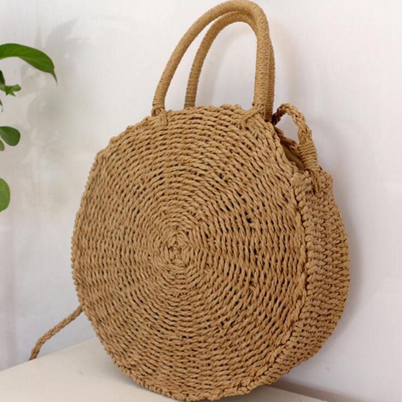 Ronde Dames Meisjes Stro Rotan Tas Cirkel Handtas Handgeweven Zomer Strand Bali