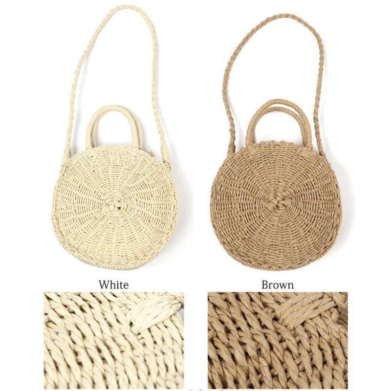 Ronde Dames Meisjes Stro Rotan Tas Cirkel Handtas Handgeweven Zomer Strand Bali