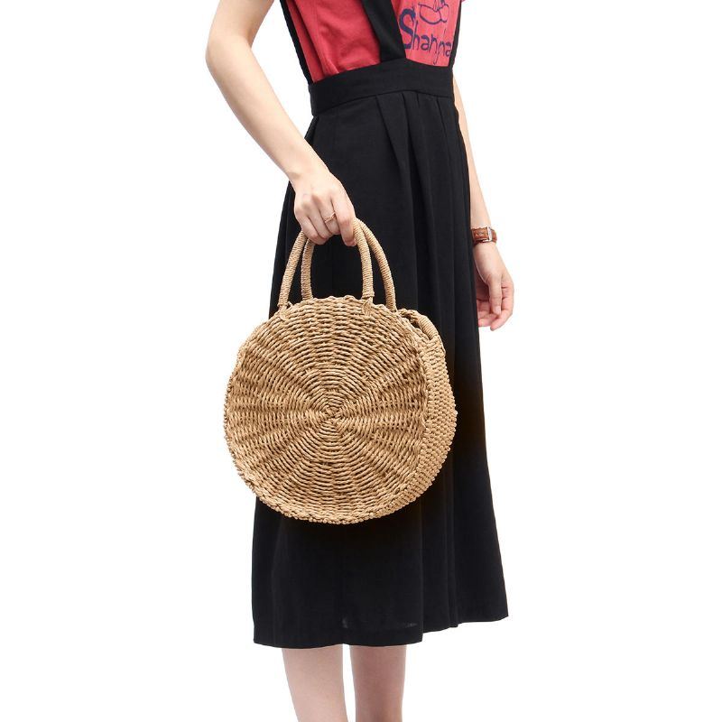 Ronde Dames Meisjes Stro Rotan Tas Cirkel Handtas Handgeweven Zomer Strand Bali