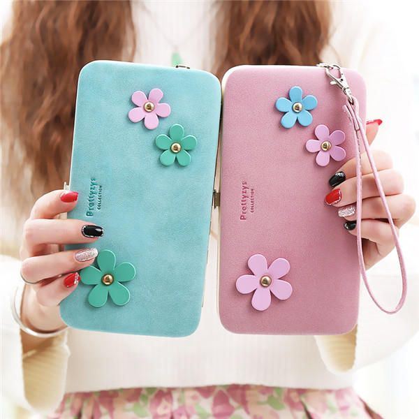 Dames Bloem 5.5 Inch Telefoon Pu Wallet Case Cover Lange Portemonnee