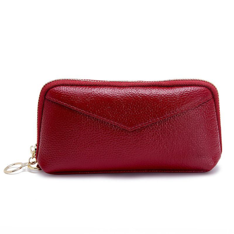 Dames Echt Lederen Clutch Bag Rits Lange Portemonnee Tweevoudige Portemonnee