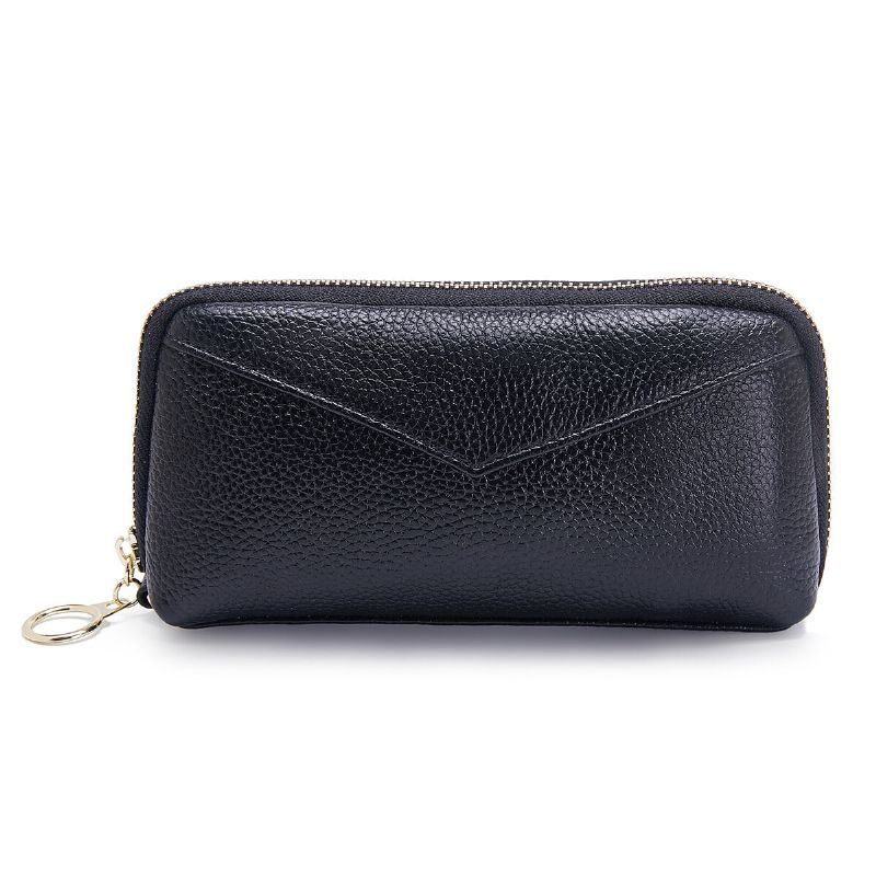 Dames Echt Lederen Clutch Bag Rits Lange Portemonnee Tweevoudige Portemonnee