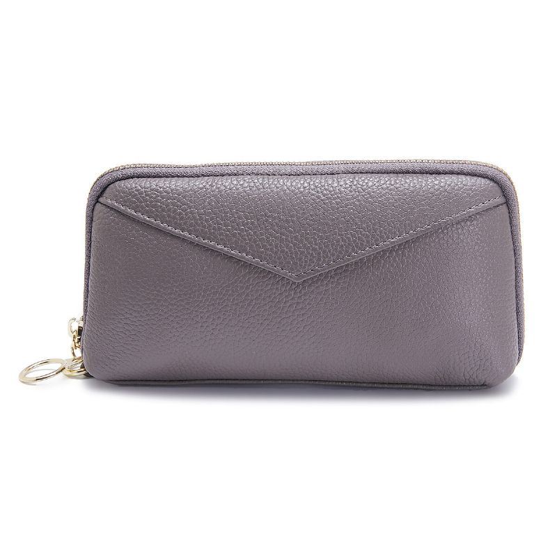 Dames Echt Lederen Clutch Bag Rits Lange Portemonnee Tweevoudige Portemonnee