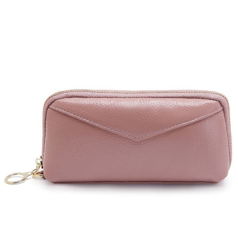 Dames Echt Lederen Clutch Bag Rits Lange Portemonnee Tweevoudige Portemonnee