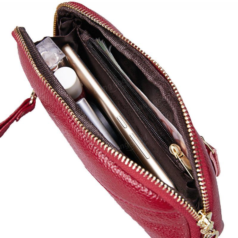 Dames Echt Lederen Clutch Bag Rits Lange Portemonnee Tweevoudige Portemonnee