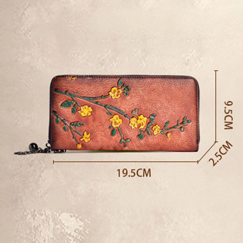 Dames Lederen Portemonnee Bloemen Reliëf Patroon Retro Lange Portemonnee Geld Portefeuilles Clutch Bags