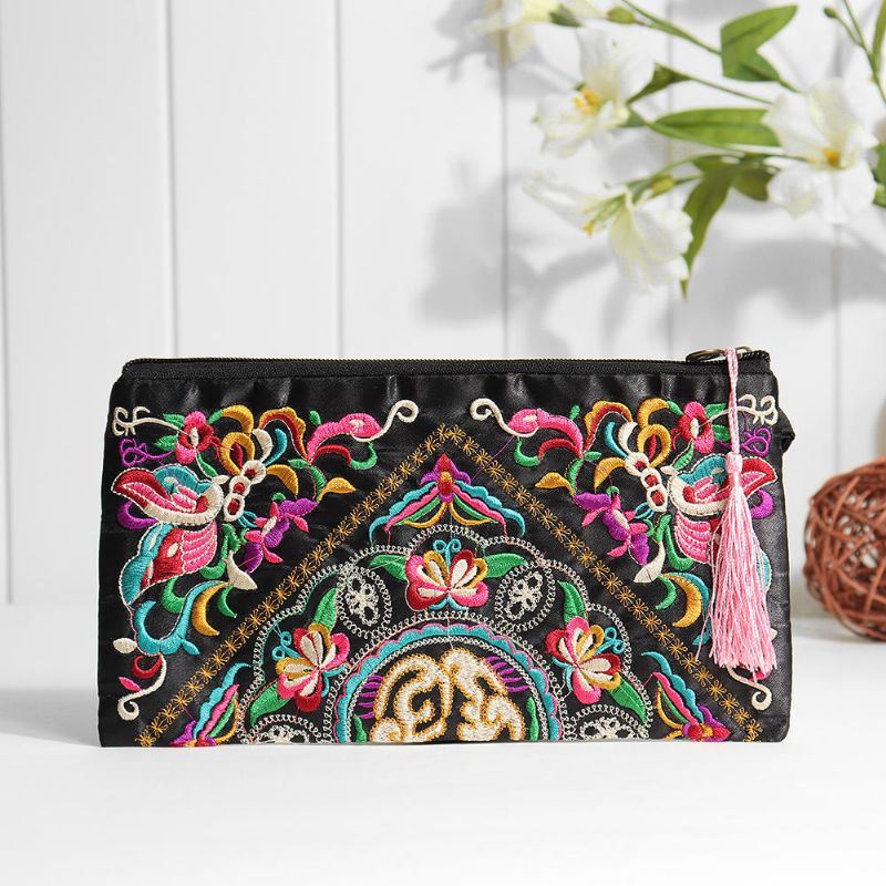 Etnische Borduurwerk Bloemen Tas Clutch Bag Portemonnee Voor Dames