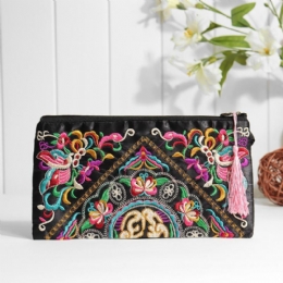 Etnische Borduurwerk Bloemen Tas Clutch Bag Portemonnee Voor Dames