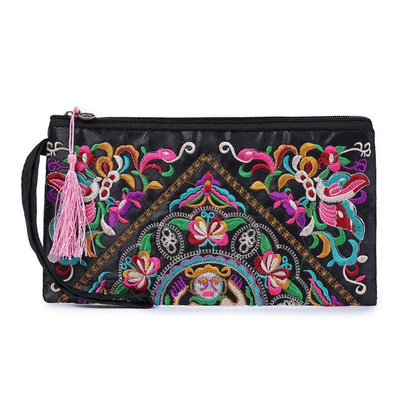 Etnische Borduurwerk Bloemen Tas Clutch Bag Portemonnee Voor Dames