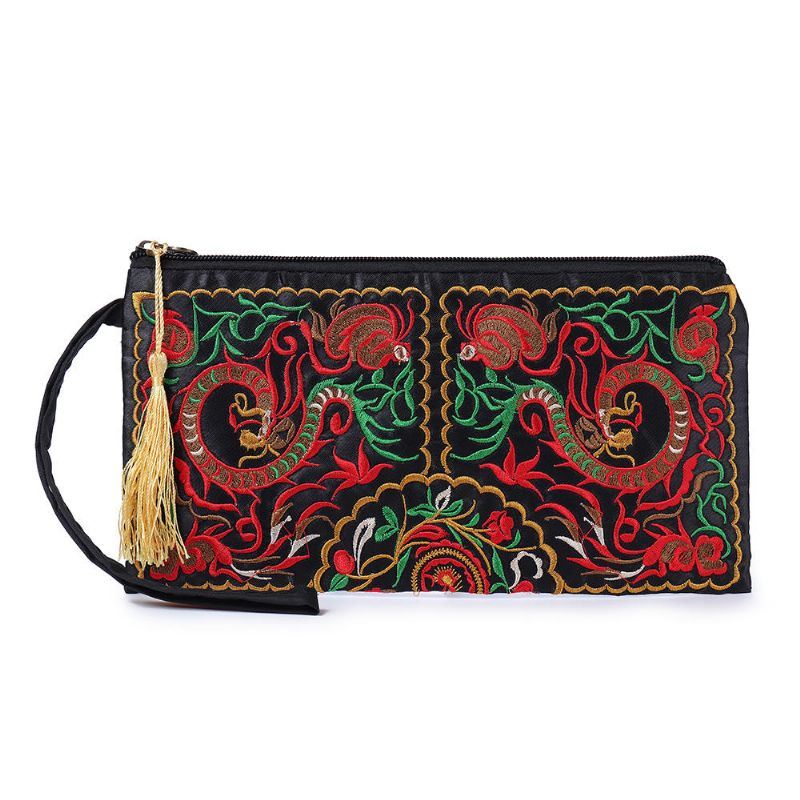 Etnische Borduurwerk Bloemen Tas Clutch Bag Portemonnee Voor Dames