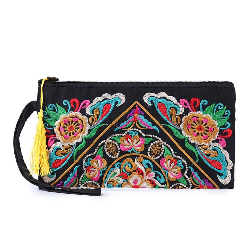 Etnische Borduurwerk Bloemen Tas Clutch Bag Portemonnee Voor Dames