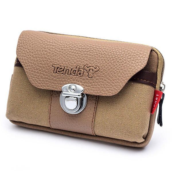 Heren Canvas & Lederen Riem Telefoon Tas Heuptas Outdoor Crossbody Tas Voor 5.5 In Telefoons