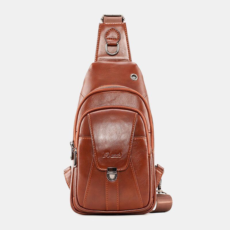 Heren Eerste Laag Koeienhuid Multi-pocket Anti-diefstal Borsttas Heuptas Crossbody Schoudertas