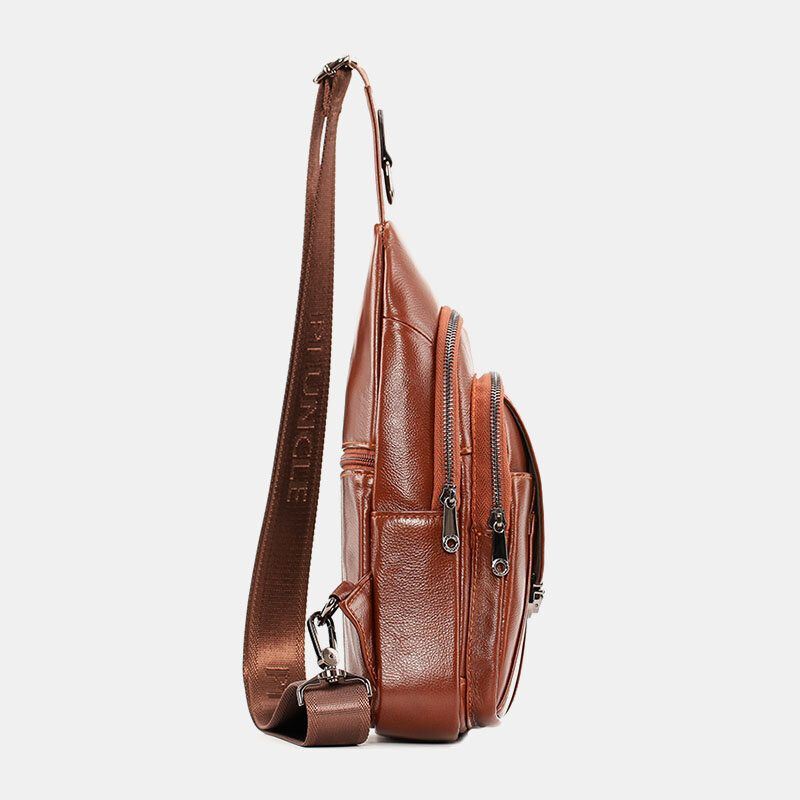 Heren Eerste Laag Koeienhuid Multi-pocket Anti-diefstal Borsttas Heuptas Crossbody Schoudertas