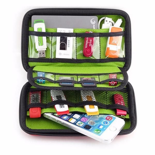 Heren Externe Batterij Usb Flash Drive Oortelefoon Digitale Gadget Pouch Reis Zilver Opbergtas