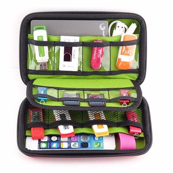 Heren Externe Batterij Usb Flash Drive Oortelefoon Digitale Gadget Pouch Reis Zilver Opbergtas