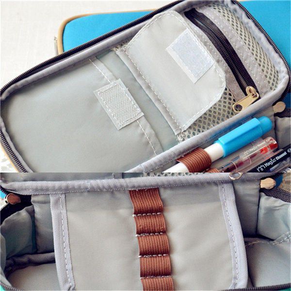 Heren Grote Capaciteit Canvas Rits Etui Pen Cosmetische Reis Make-up Tas