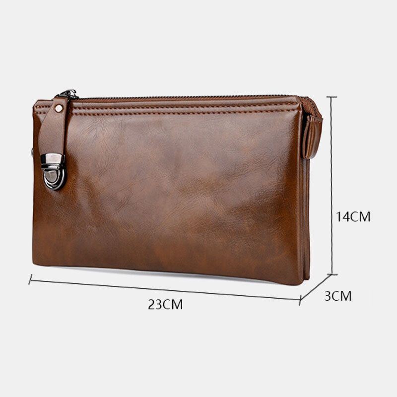 Heren Kunstleer Anti-diefstal Retro Business 6.3 Inch Telefoon Tas Hand Carry Portemonnee Clutch Bag Met Polsband