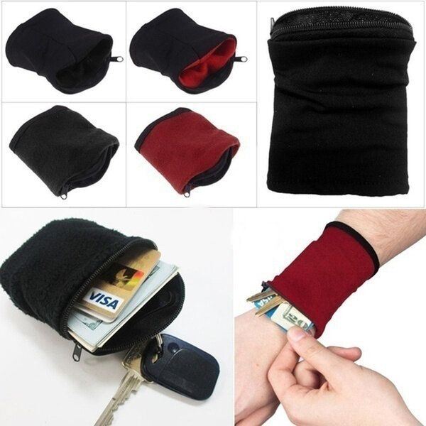 Heren Pols Portemonnee Pouch Band Fleece Rits Hardlopen Reizen Gym Fietsen Veilig Sport Pols Portemonnee