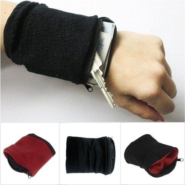 Heren Pols Portemonnee Pouch Band Fleece Rits Hardlopen Reizen Gym Fietsen Veilig Sport Pols Portemonnee