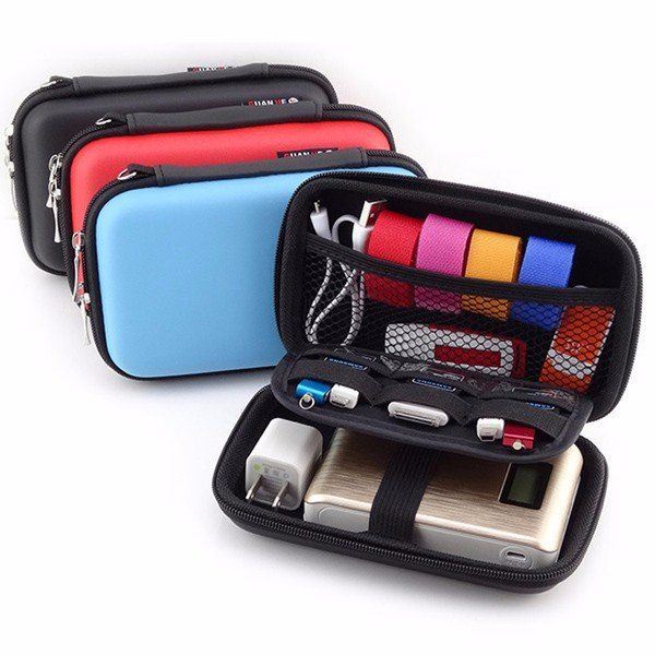 Heren Usb Flash Drive Oortelefoon Digitale Gadget Pouch Reis Zilver Opbergtas