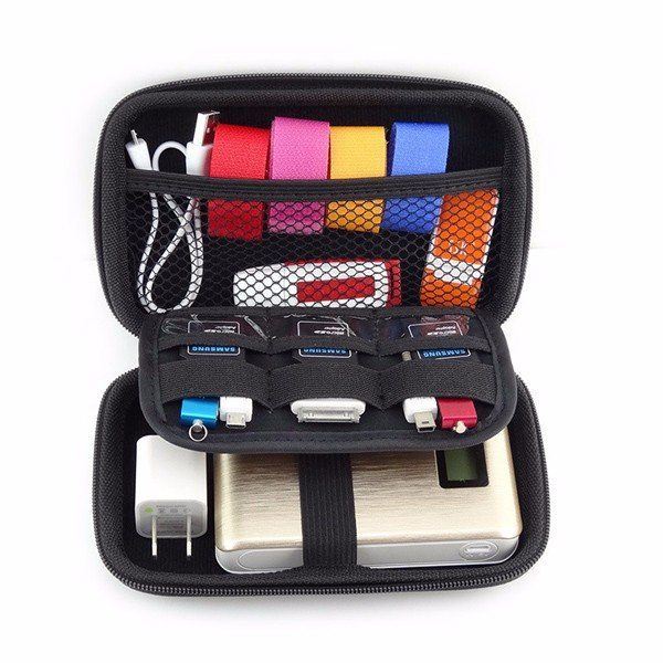 Heren Usb Flash Drive Oortelefoon Digitale Gadget Pouch Reis Zilver Opbergtas